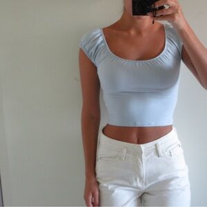 Saturday Best Baby Blue Scoop Neck Top – XS 🦋